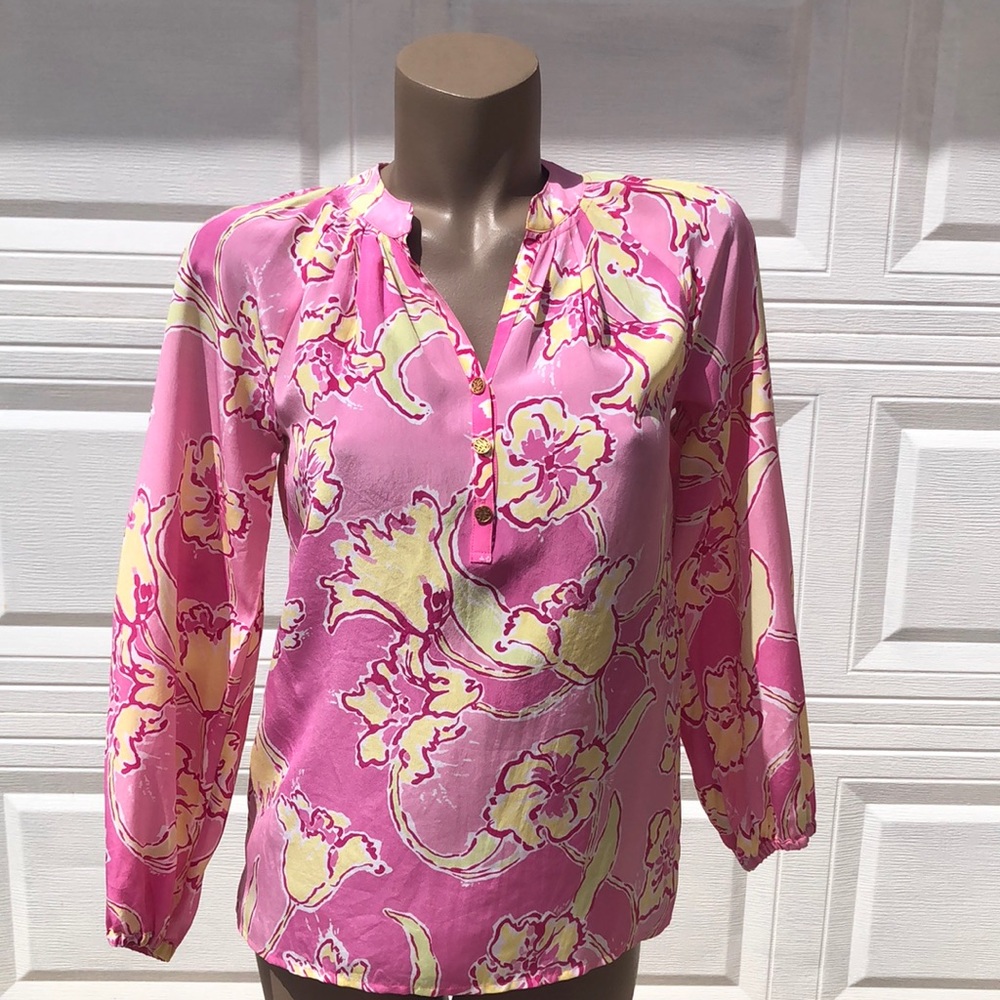 Lilly Pulitzer Silk Pink & Yellow Top - XS